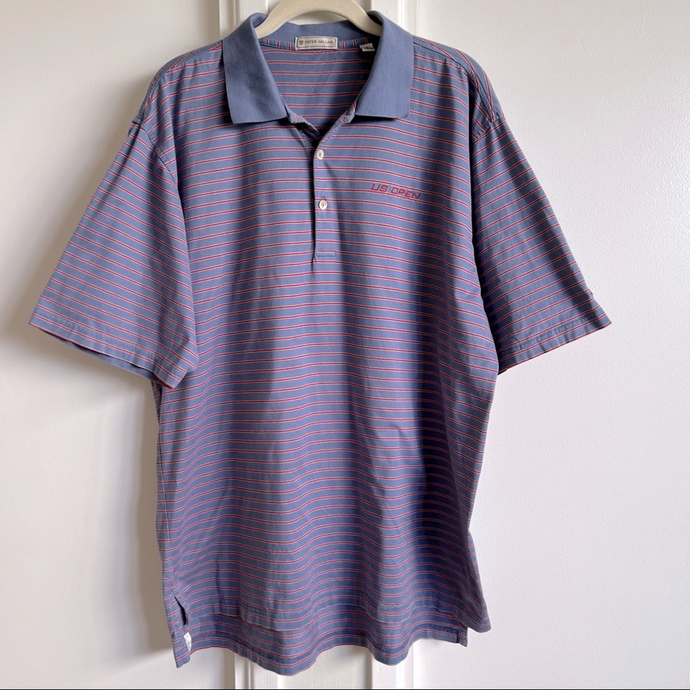 Peter Millar US Open Blue and Red Striped Polo
